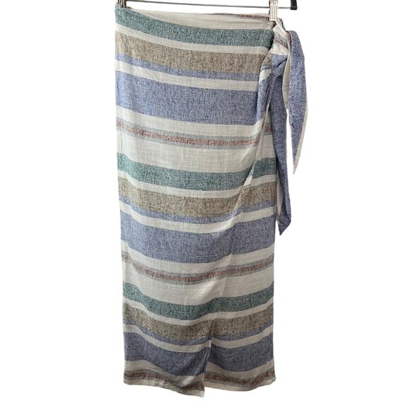 ZARA Sarong Striped Wrap Skirt Tie Waist Multi-Color Boho Size M Medium - Picture 2 of 7
